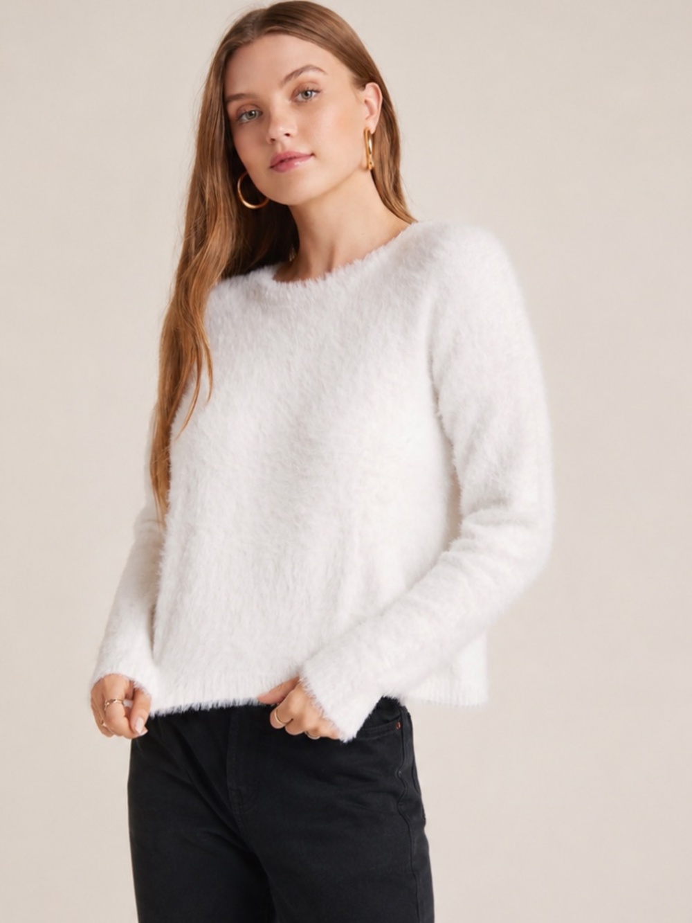 Bella Dahl Slouchy Fuzzy Sweater Winter White Size M NWOT